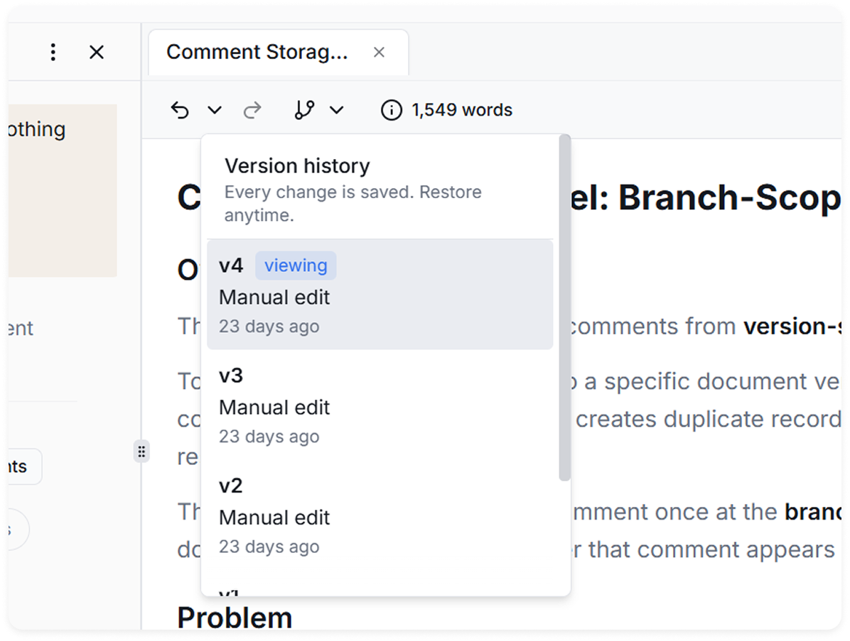 Versioned documents with clear iteration