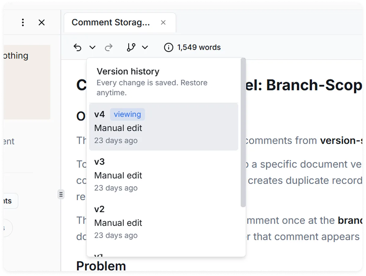 Versioned documents with clear iteration